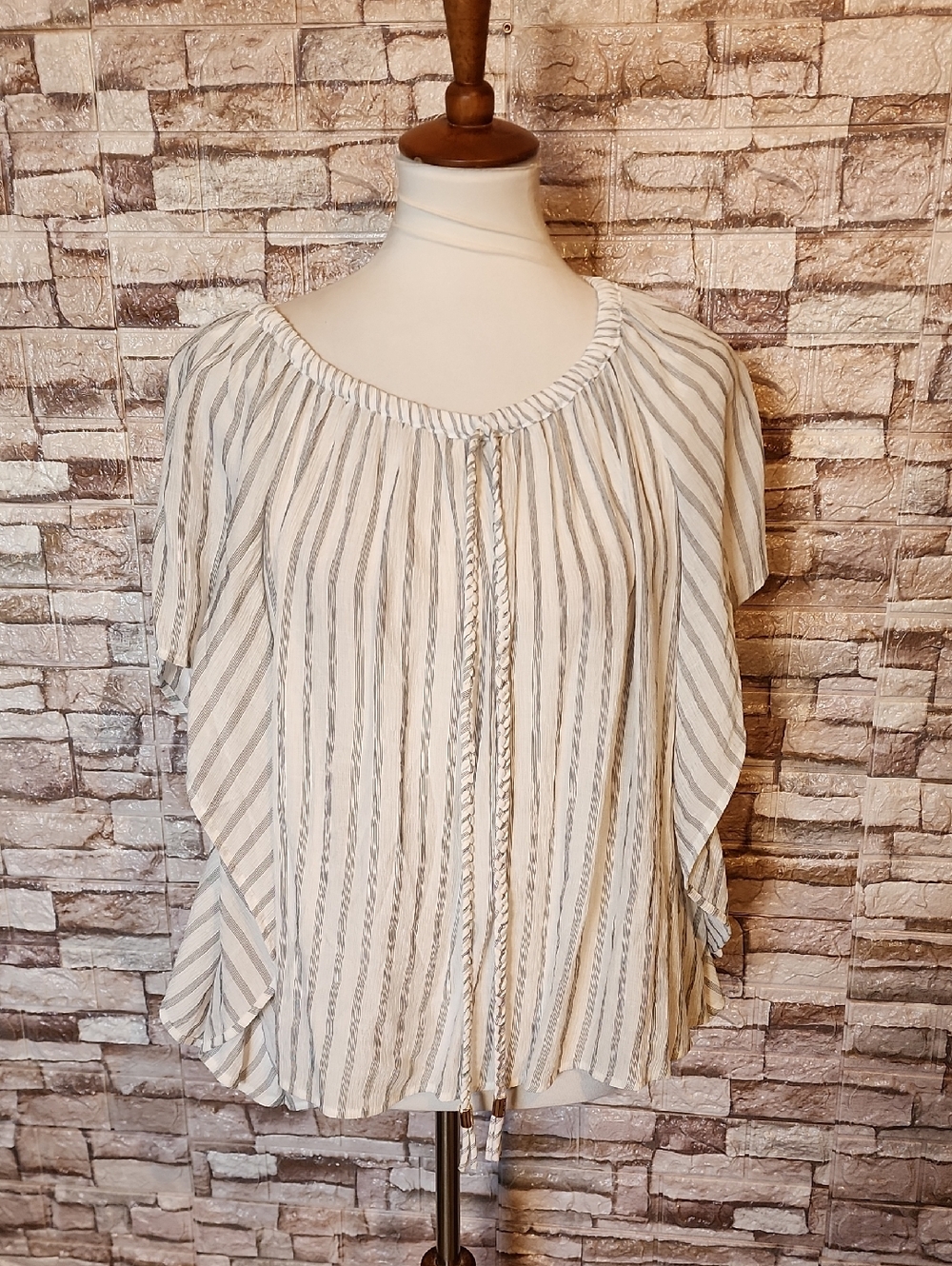 Michael Michael Kors Striped Ruffle Blouse Black Bone
